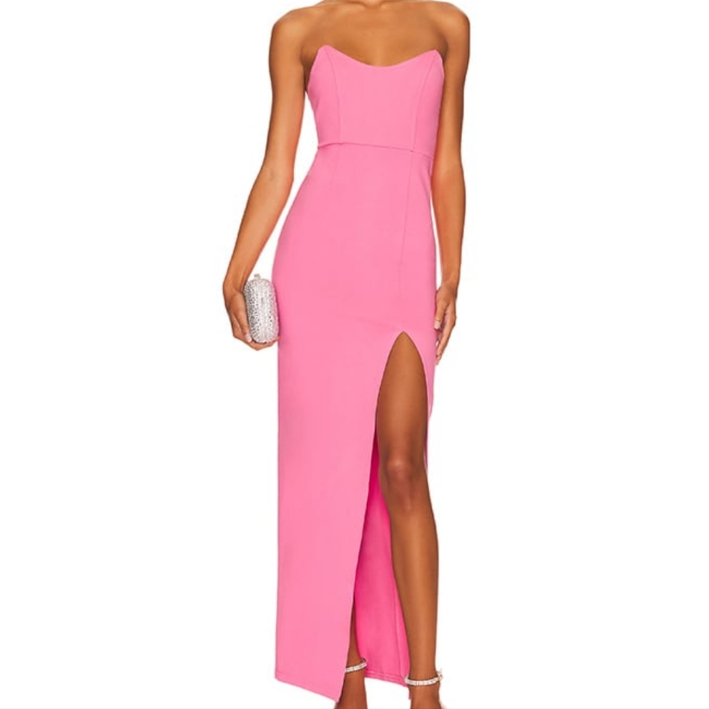 Superdown Ryleigh Pink Strapless High Front Leg Slit Maxi Dress Size Medium